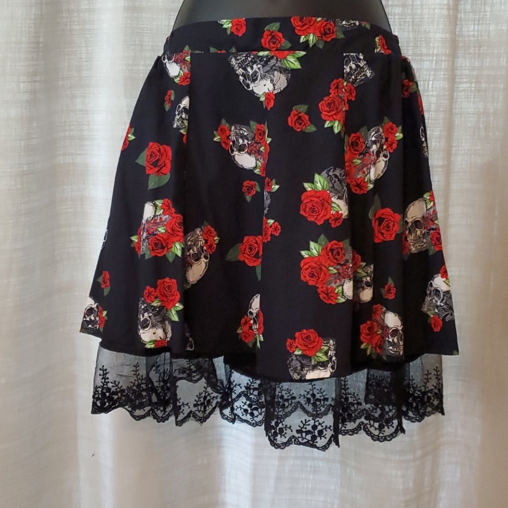Skull with Roses Halloween Skirt